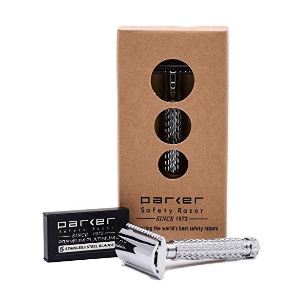 Parker Safety Razor Parker 94R "Hefty" Rasoir de sécurité à double tranchant et 5 lames à double tranchant