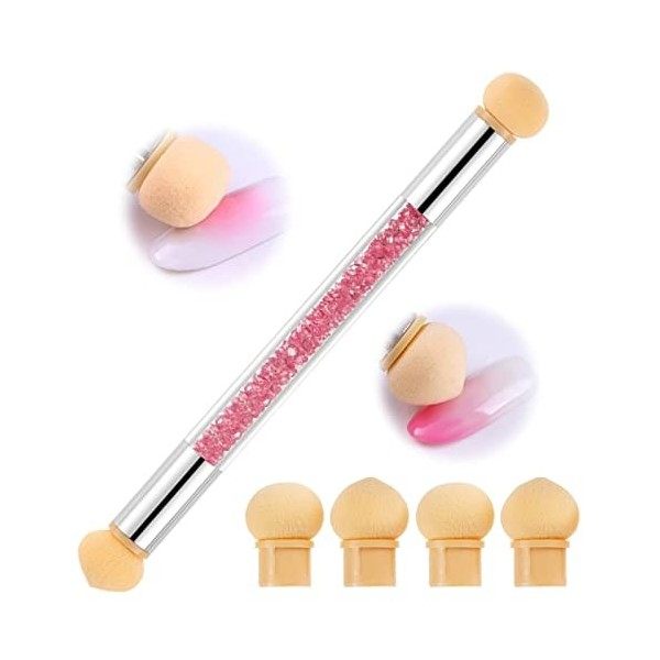 Nail Art Brosse Éponge, Double tête brosse éponge Outil avec 4 têtes de Brosse de Rechange, Sponge Gradient Outil Nail Art on