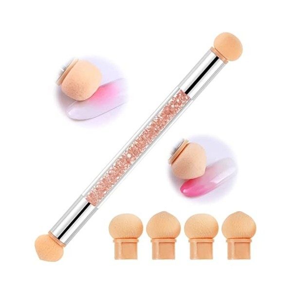 Nail Art Brosse Éponge, Double tête brosse éponge Outil avec 4 têtes de Brosse de Rechange, Sponge Gradient Outil Nail Art on