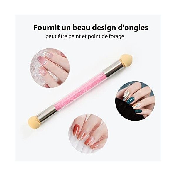 6 Pcs Kit de Pinceau Nail Art Ongles, Brosses de Ongle Art, 5 Pcs Dotting Pen Strass Nail Art Dotting Tools avec 1 éponge Ros