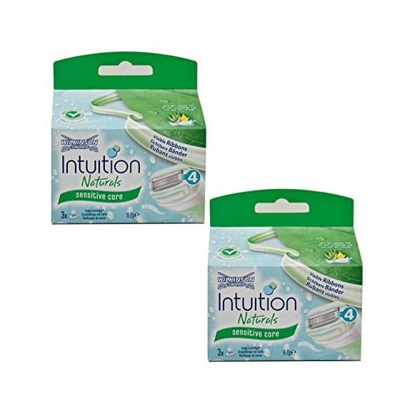 Wilkinson Intuition Naturals Sensitiv Care Lot de 2 paquets de 3 lames de rasoir avec recharge de savon et bande à l’aloe