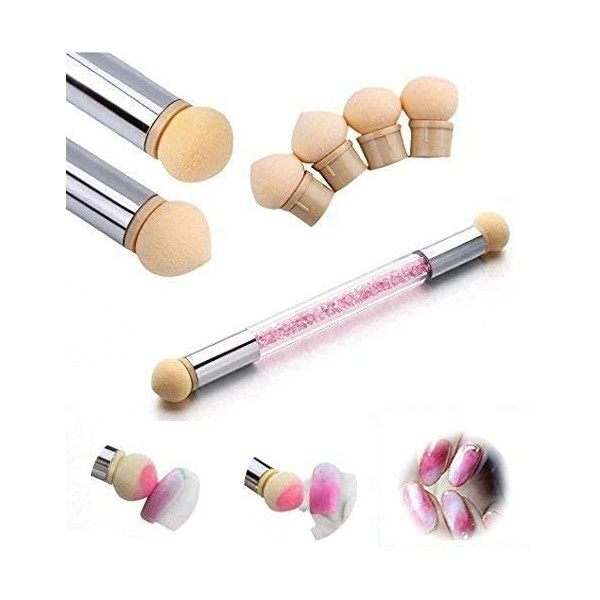 Nail Art Brosse Éponge Double Tête Brosse éponge Outil de Dégradé de Render de Vernis à Ongles Comprend 4 têtes de Brosse de 