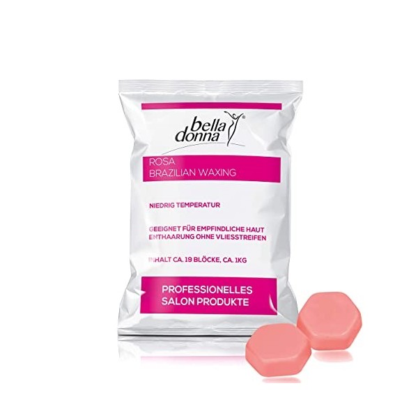 Bella Donna - Blocs de cire « Blush Pink » au miel et à la résine de pin du Brésil, 1 000 g - Idéal pour les peaux bronzées