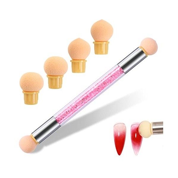 Qufiiry Nail Art Brosse Éponge, Double Tête Éponge Brosse à Ongles, Dégradé Nail Art Brosse pour DIY, avec4 Têtes de Remplace