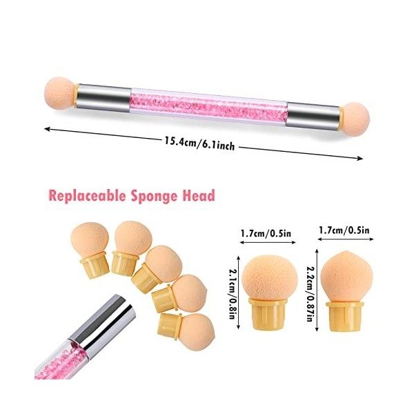 Qufiiry Nail Art Brosse Éponge, Double Tête Éponge Brosse à Ongles, Dégradé Nail Art Brosse pour DIY, avec4 Têtes de Remplace