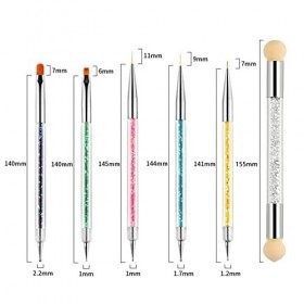 VEGCOO Brosses de Ongle Art Ensemble Nail Art Brosse Éponge Double Tête Brosse Eponge Stylo à Dessin Couleur Perceuse à Deux 