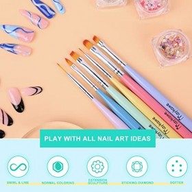 Maykawe Pinceau Nail Art Ongles, 6 Pièces Double Tête Pinceau Ongle Gel avec Acrylique Porte Pinceaux Kit, Pinceaux Ongles Li