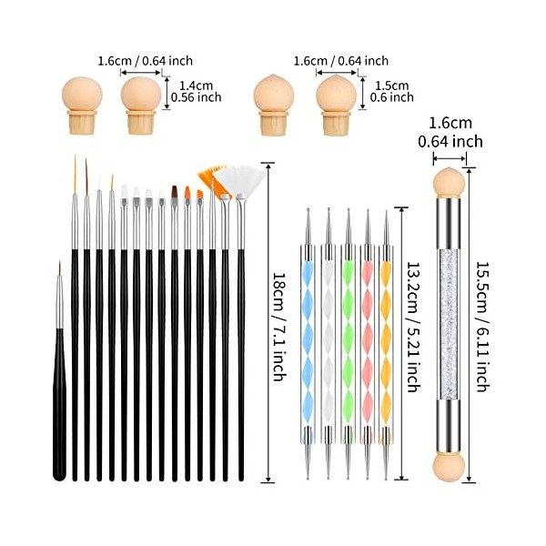 Kiiwah 25 Pièces Pinceaux à Nail Art Ongles, Kit Complet de Pinceaux Gel Précision en Acrylique et Pinceaux Dégradeurs Doting