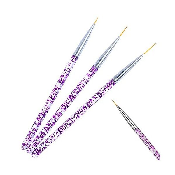 Peutpy 3 pièces Mauve Pinceaux en Détail à Ongles Brosses de Ongle Art,Pinceaux Peinture Professionnels Détail Ensemble de Pi