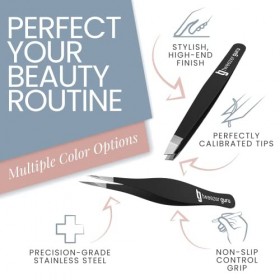 Pinces à épiler professionnelle Set de 2 , Tweezer Guru en acier inoxydable, épilation de précision pour les poils du visage