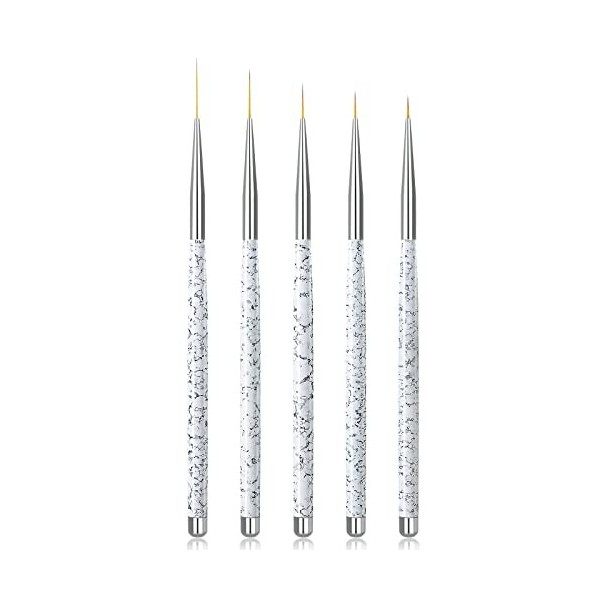 Sularpek Pinceaux en Détail à Ongles, 5 Pièces Pinceaux Pour Nail Art, 8/9/10/15/21mm Pinceau Ongle Gel, Brosses de Ongle Art