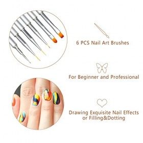 Pinceau Nail Art Ongles Gel Professionnel avec Capuchon Bouchon et Dotting Tool - LEA-SHALL 6 Pièces Pinceaux UV Construction