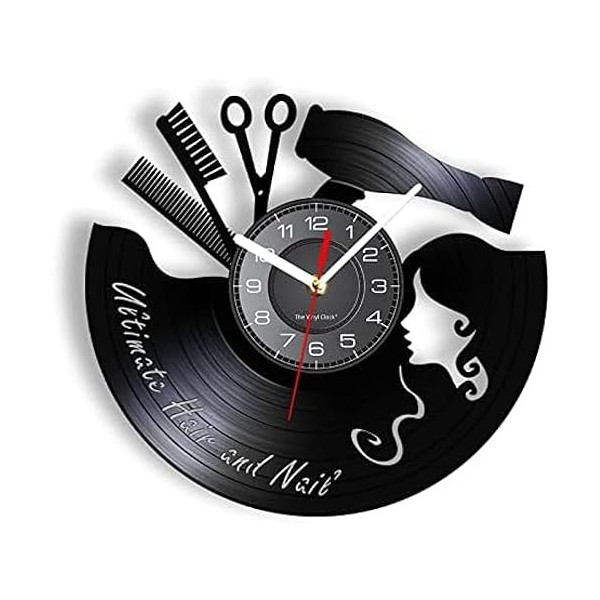 LXURY horloges de Cuisine Mur Peigne Ciseaux sèche-Cheveux Salon de beauté Horloge Murale Coiffeur Disque Vinyle Horloge Vint