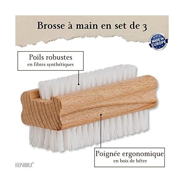 Brosse à Ongles en Bois de Hêtre 3 pcs. · Poils en plastique robustes Double face dur et doux · Brosse A Ongle, Brosse Ongl