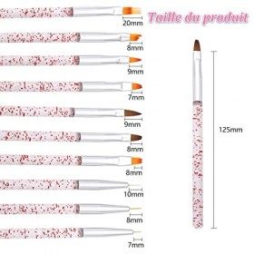 ZYNERY 12 Pièces Kit Pinceau Nail Art Ongles -10 Pinceau Ongle Gel+1 Éponge Pinceaux Nail Art+1 Poussoir À Cuticules, Pinceau