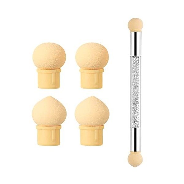 Hanyousheng Nail Art Brosse Éponge, Double Tête Brosse Éponge, avec 4 Têtes de Rechange, Outil de Dégradé de Render de Vernis