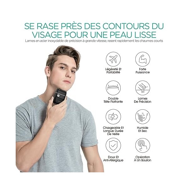 VOYOR Mini Rasoir Electrique Mini Rasoir Portable Rasoir Electriques Hommes Pour le Cou, les Joues et la Tête Rechargeable Pa