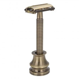 Rasoirs manuels rétro à double face pour hommes, rasoir pour rasoirs Outil de rasage de salon de coiffure avec base Or 