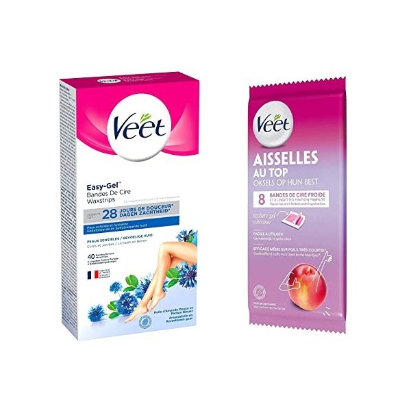 Veet - Bandes de Cire Froide Aisselles Nectarine x8 et Bandes de Cire Froide Corps & Jambes Peaux Sensibles x40