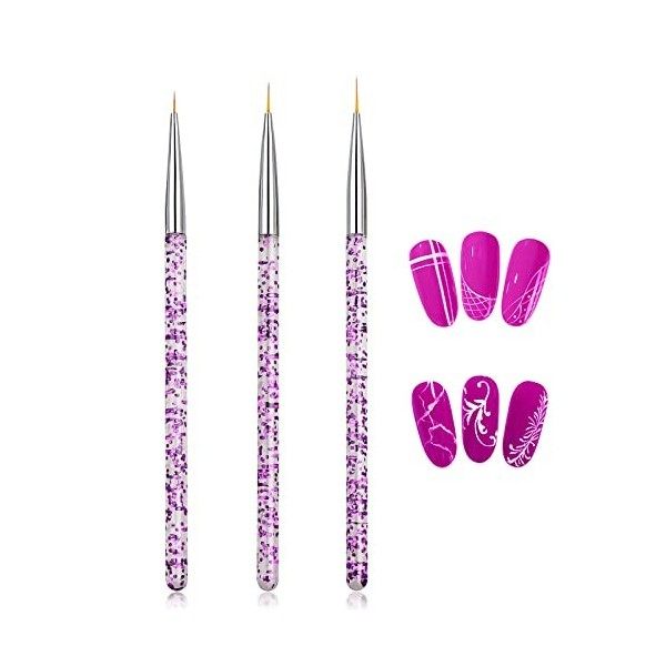 Qufiiry 3 Pièces Pinceaux en Détail à Ongles, Pinceaux Nail Art, Pinceaux Peinture Professionnels Détail Ensemble de Pinceaux