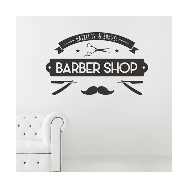 Rasoir de salon de coiffure, ciseaux, outils de barbier, autocollant en verre de vitrine de salon de coiffure 55x89cm