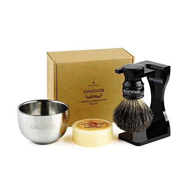 Anbbas Soies Blaireau + Porte-Balais Arcylic + Tasse de Bol + Savon Blaireau de Rasage Ensemble