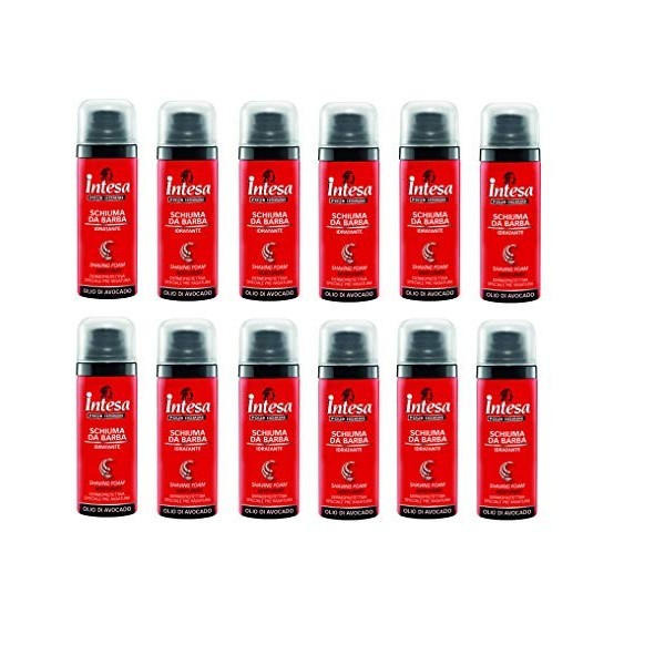 12 x Intesa pour homme Mousse à Raser idradante avec AVOCAT Huile 50 ml Travel Size