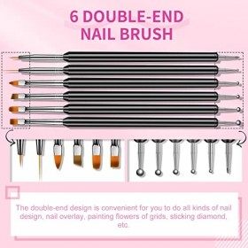 Saviland Pinceau Nail Art Ongles, 6 PCS 12 Fonctions Pinceau Ongle Gel, 【Polis Fins】 Pinceau Ongle 【Utiliser Précision】pour N