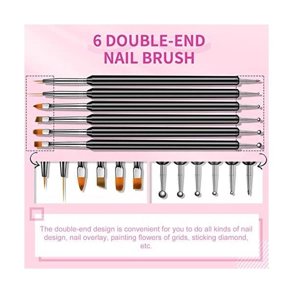 Saviland Pinceau Nail Art Ongles, 6 PCS 12 Fonctions Pinceau Ongle Gel, 【Polis Fins】 Pinceau Ongle 【Utiliser Précision】pour N