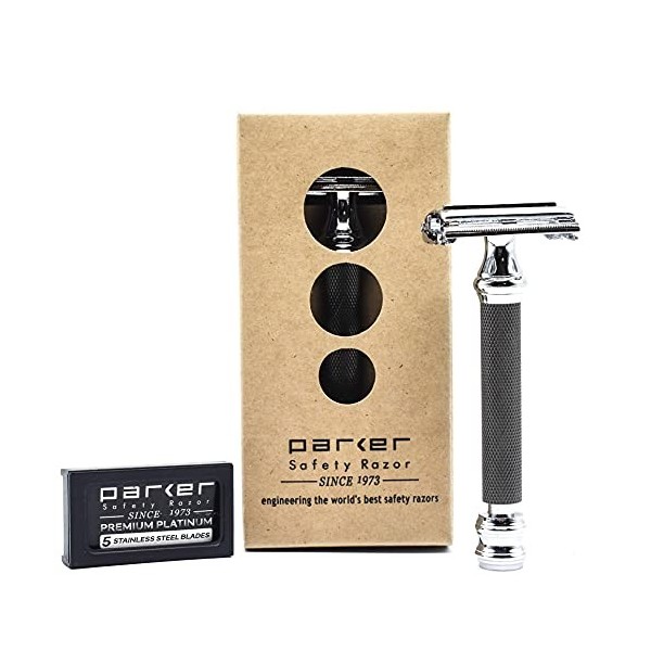 Parker Safety Razor Parker 76R papillon ouvert Rasoir de Sécurité à Double Tranchant et 5 Lames à Double Tranchant