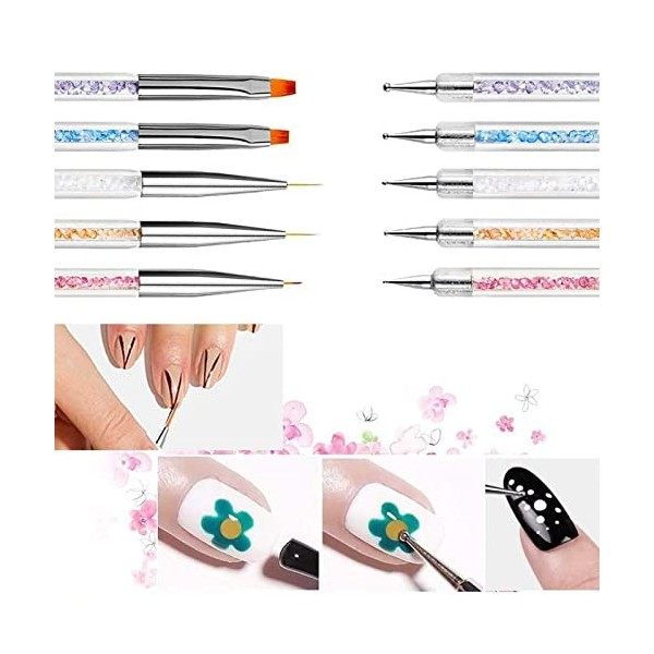 5 Pièces Brosses de Ongle Art Ensemble Pinceaux Ongle Gel UV Nail Art Outils de manucure，Pinceau Nail Art Ongles Professionne