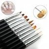 10 pièces Pinceau à ongles,pinceau pour gel UV et,pour Nail Art DIY Dessin peinture pinceau Outil à ongles Noir 