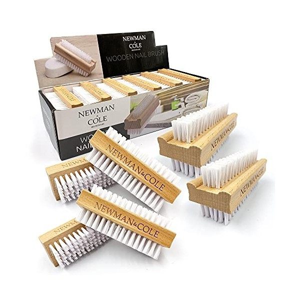 Lot de 6 brosses à ongles en bois double face avec poils en plastique fermes