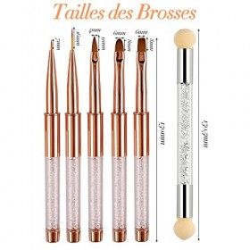 Pinceau Nail Art Ongles Professionnel, VEGCOO 5 Pièces Pinceaux Ongle Gel avec Capuchon, 1 Pièce À Double Tête Brosse en Épon
