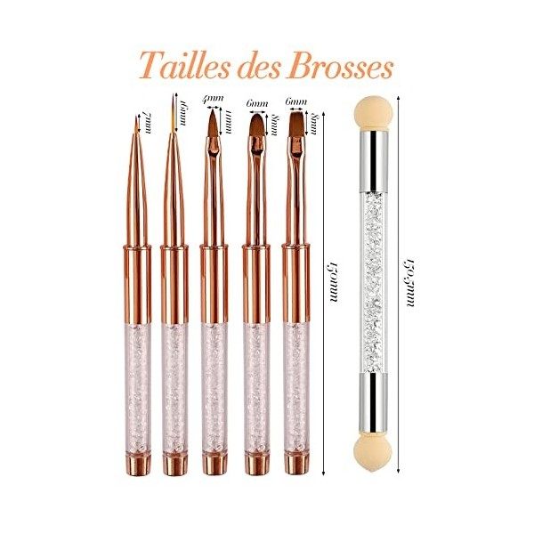 Pinceau Nail Art Ongles Professionnel, VEGCOO 5 Pièces Pinceaux Ongle Gel avec Capuchon, 1 Pièce À Double Tête Brosse en Épon