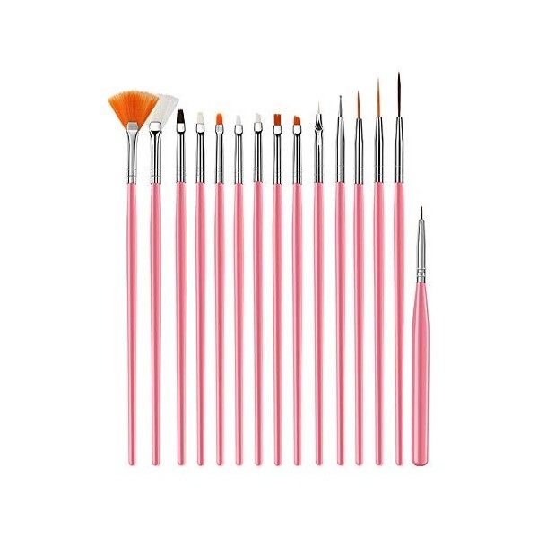 15 Pinceaux à Ongles en Acrylique Pinceaux de Nail Art Pinceau d’ongles Accessoires de Décoration pour Ongles Idéal Outil à O