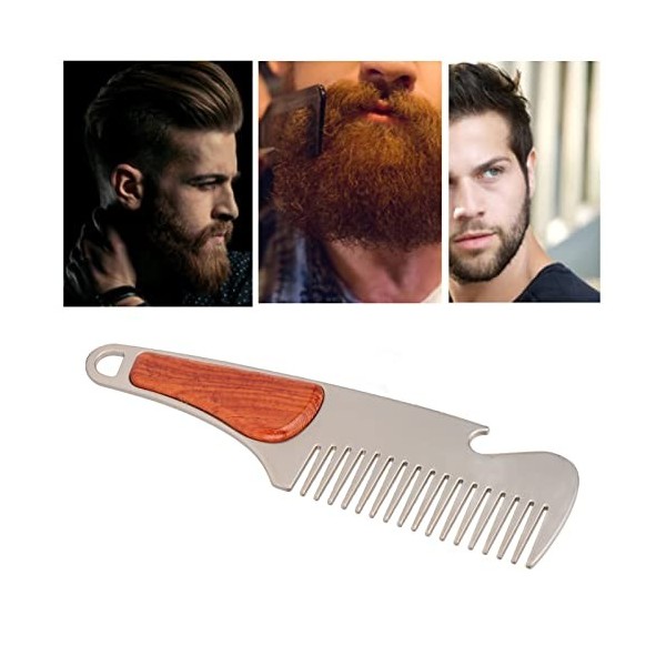 Peigne à barbe for hommes, Peigne à barbe à dents Peigne à moustache Polyvalent en acier inoxydable Dents en bois de santal P