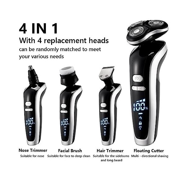 Happlignly 1 Set Argent Électrique Rasoir 4D Électrique Barbe Tondeuse Cheveux Tondeuse Adulte Raser