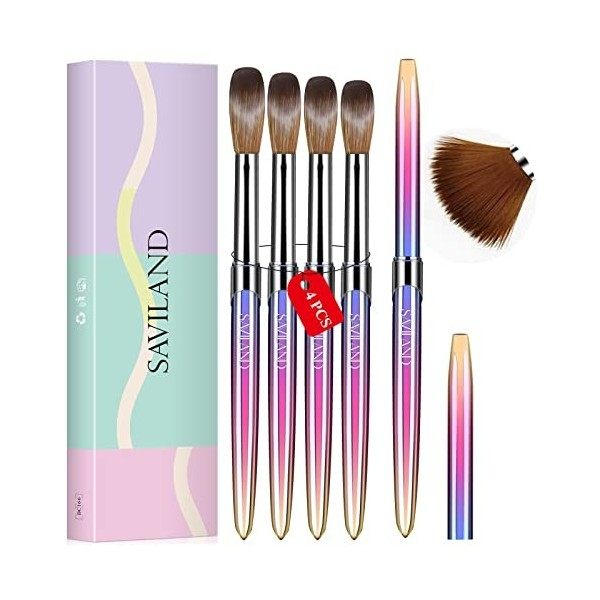 Saviland Lot de 3 pinceau nail art ongles pour ongles en acrylique, brosse a ongle pour nail art, pinceau acrylique ongle, na