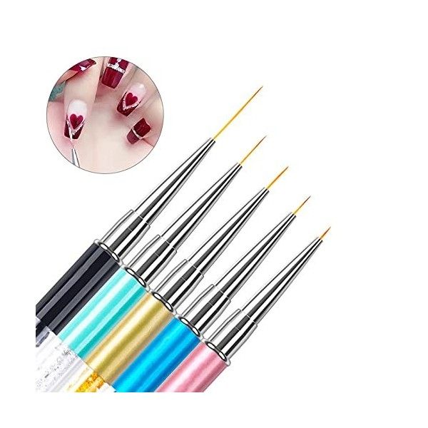 5 pièces Pinceaux en Détail à Ongles,Pinceaux Peinture Professionnels Détail Ensemble de Pinceaux pour DIY Nail Art Designs