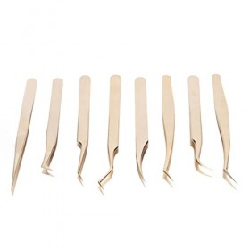Ensemble de pinces à épiler en acier inoxydable doré nacré pour extensions de cils
