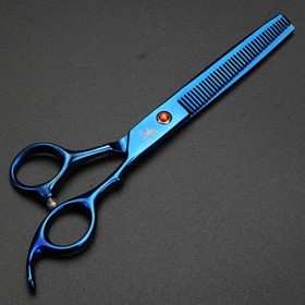 XUANFNEG Lot de 4 ciseaux de coupe bleus de 17,8 cm, peigne en acier, ciseaux à plier et ciseaux à effiler fabriqués en acier...