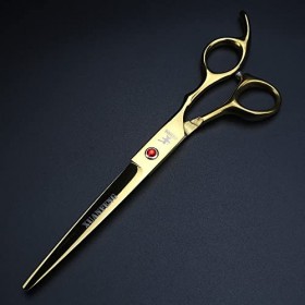 XUANFNEG Lot de 4 ciseaux de coupe dorés de 17,8 cm, peigne en acier, ciseaux à plier et ciseaux à effiler fabriqués en acier...