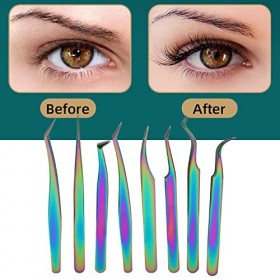 Lot De 8 Pinces à épiler Pour Extensions De Cils, Outil De Séparation De Cils à Haute Dureté Applicateur De Cils Pour Extensi
