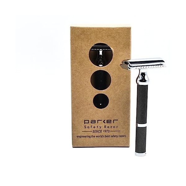 Parker Safety Razor, 71R Rasoir de sécurité à double tranchant de poids moyen à long manche - Manche en laiton galvanisé noir