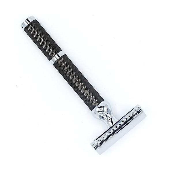 Parker Safety Razor, 71R Rasoir de sécurité à double tranchant de poids moyen à long manche - Manche en laiton galvanisé noir