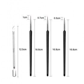 Ikadiya Pinceaux à Ongles Kit[4 Pièces], 3 Pinceaux en Détail à Ongles, 1 Outil Poussoir À Cuticules, Brosses de Ongle Art, P