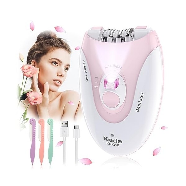 Épilateur facial électrique pour femme, épilateur facial pour épilation du visage, sans fil, avec lumière LED pour femme, vis