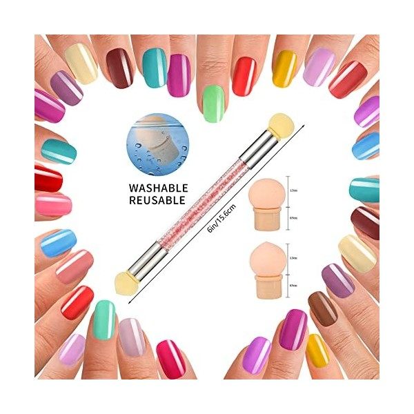 Nail Art Brosse Éponge, Double tête brosse éponge Outil de dégradé de Render de vernis à ongles comprend 4 têtes de brosse de