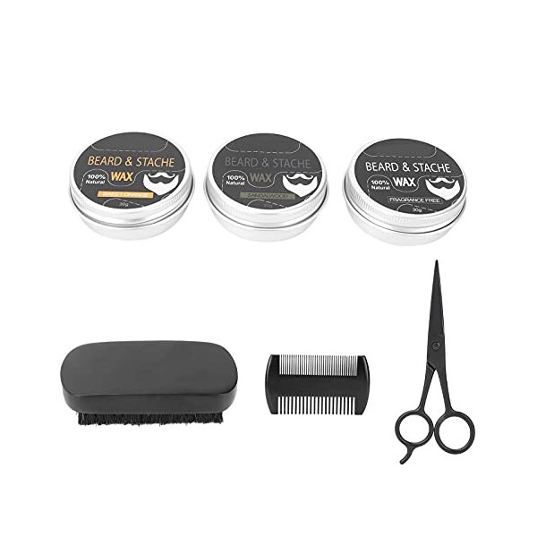 DEPILA Bluezoo Men Beard Toilettage Set, Peigne Double Face, Redresse et favorise la Croissance de la Barbe, Savon à raser Ci